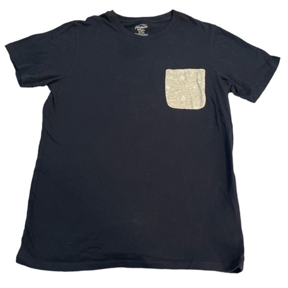 Men's Original Penguin Navy w/ Gray Pocket Pullover Shirt Size Medium EUC #7217
